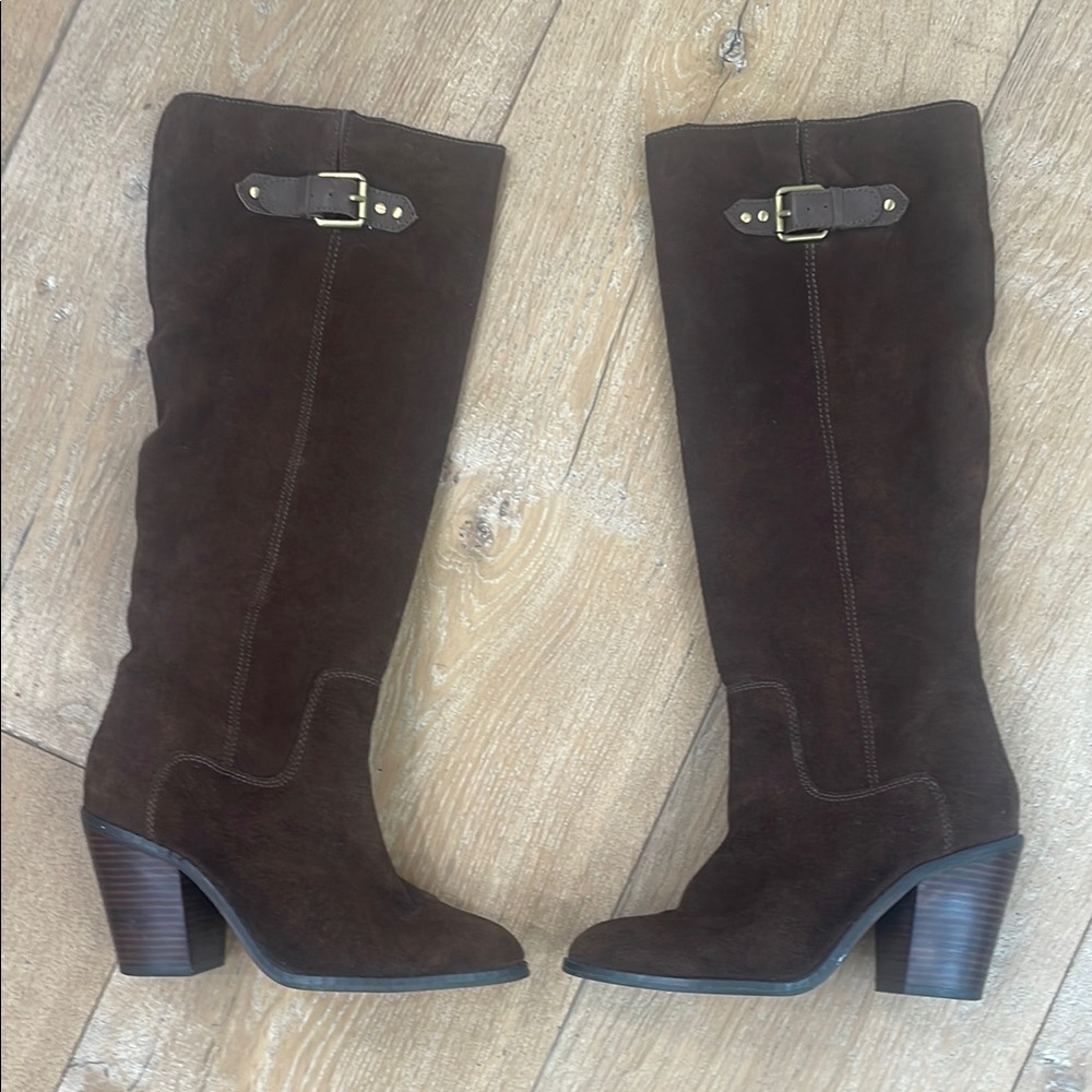 Kelsi Dagger Brown Heeled Boots with Suede Finish
